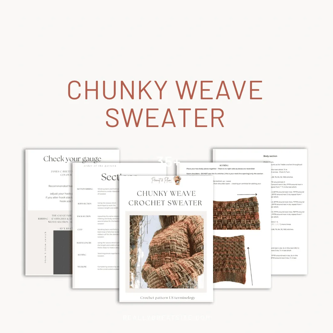 Chunky crochet sweater pattern in UK and US terminology