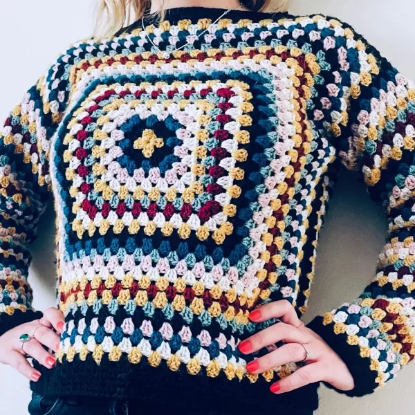 Free Spirit Crochet Granny Square Sweater - Image 3