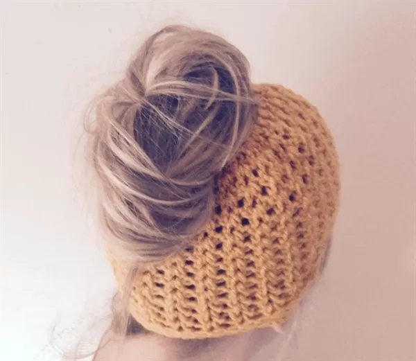 Crochet Messy Bun Beanie - Image 2