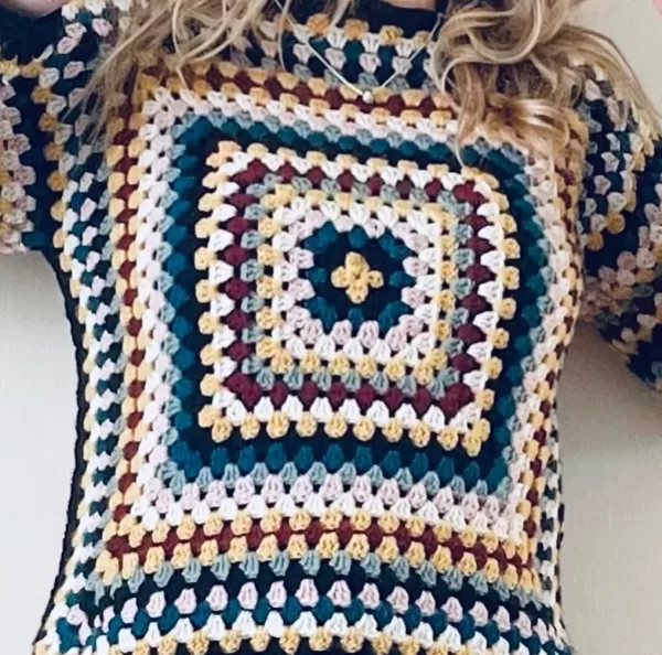 Free Spirit Crochet Granny Square Sweater - Image 4