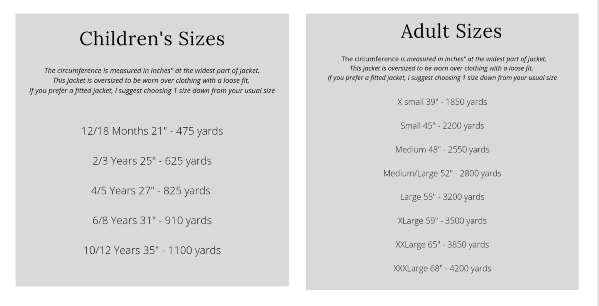 crochet hoodie sizes