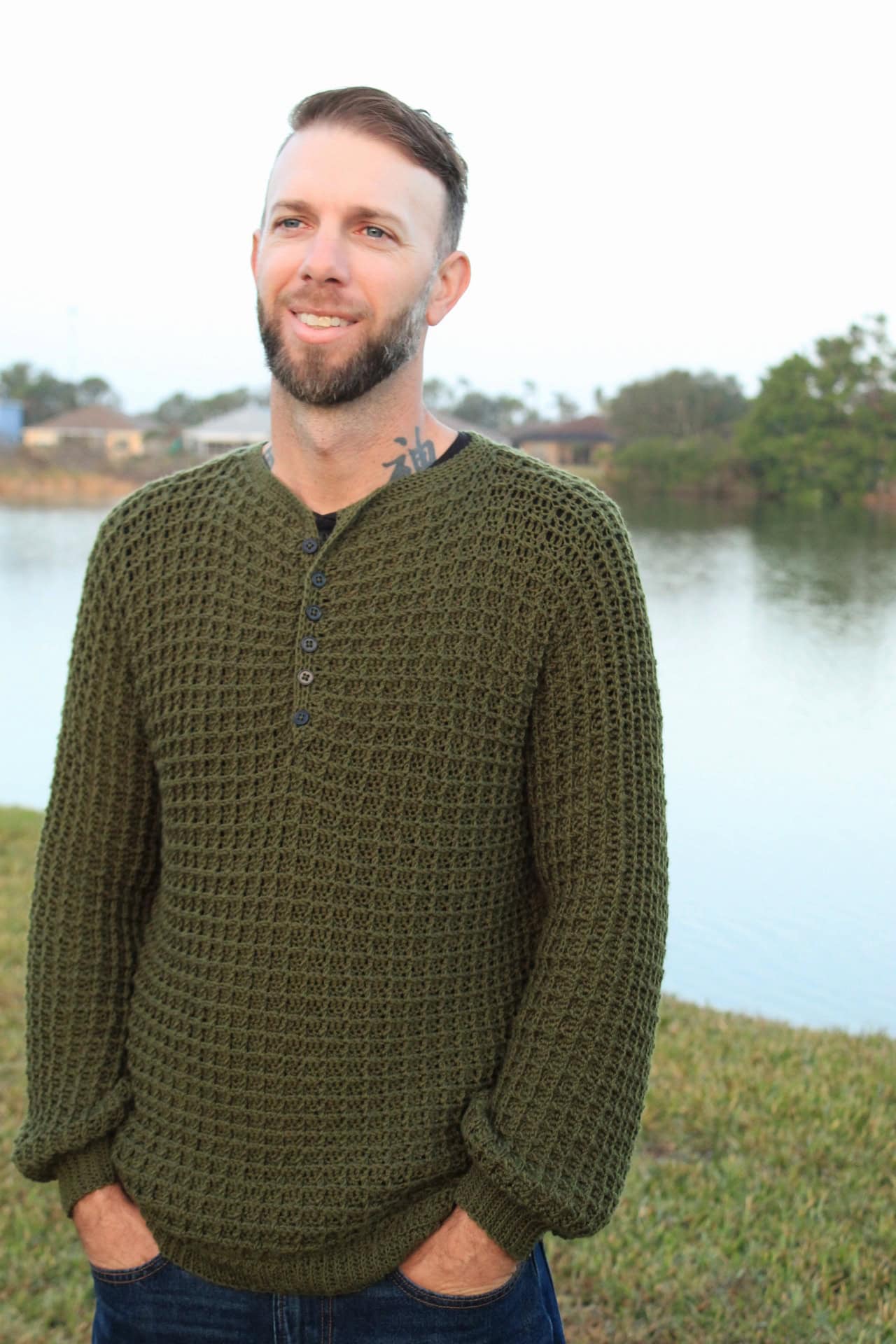 Men’s Apricity Henley Crochet Sweater Pattern by Two Brothers Blankets