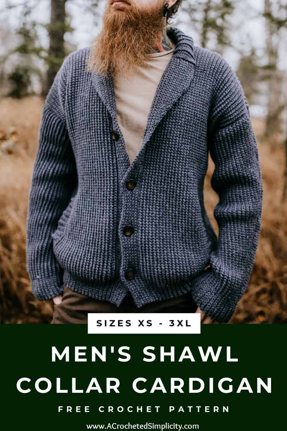 Men’s Shawl Collar Cardigan by A Crocheted Simplicity