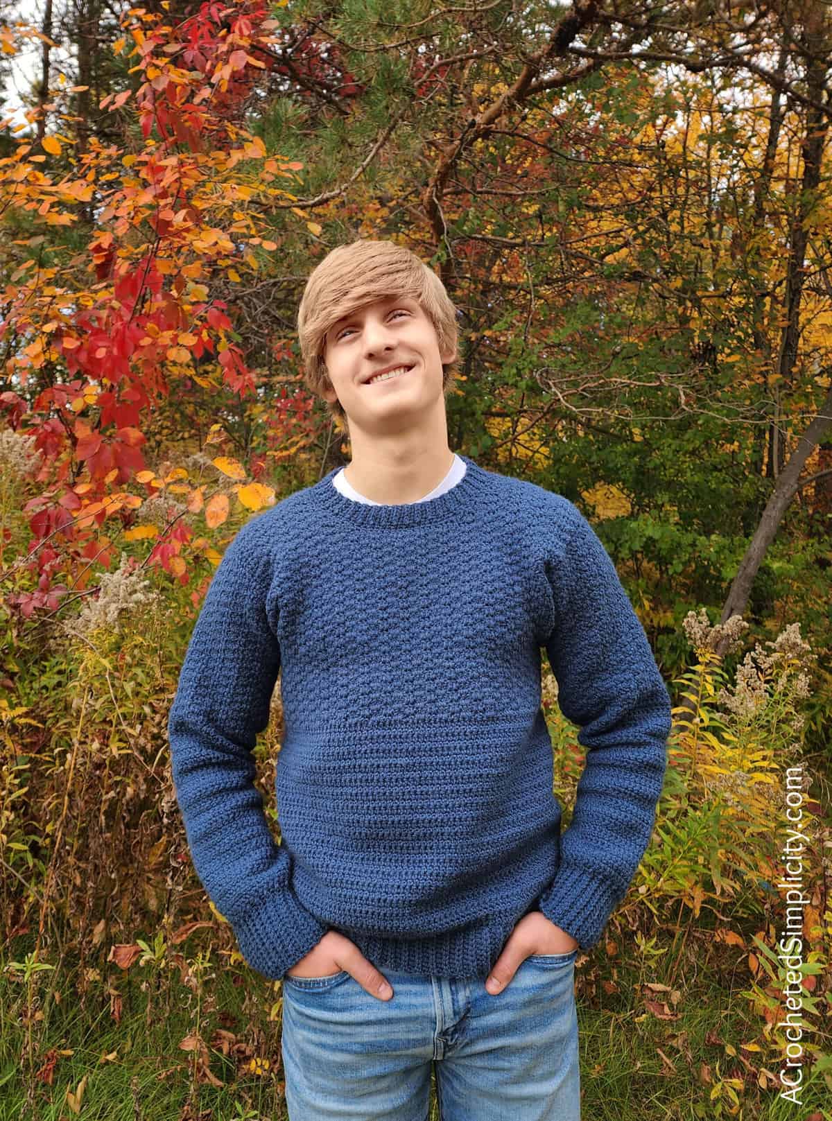 Split Level Crochet Men’s Sweater by A Crocheted Simplicity