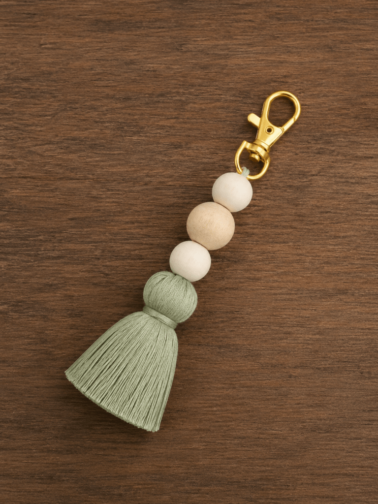 Sage macrame bag charm