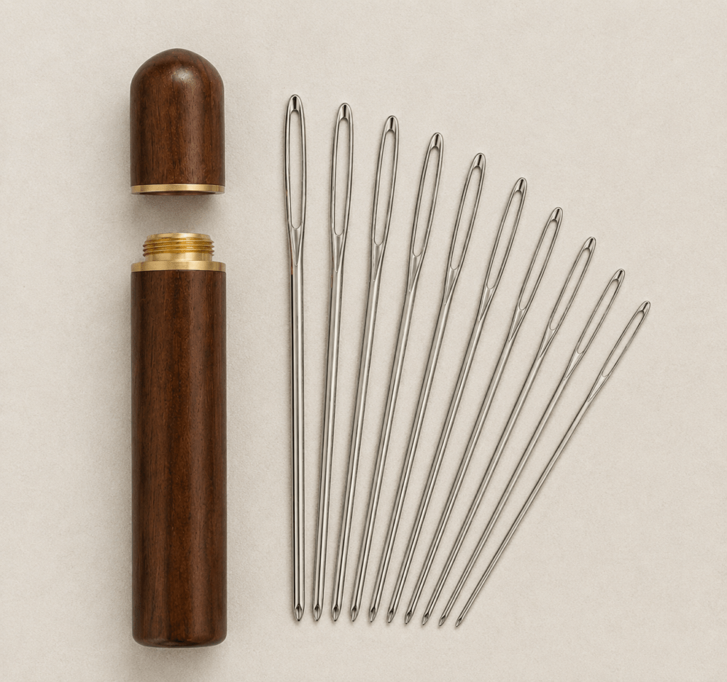 Yarn needles in brass case