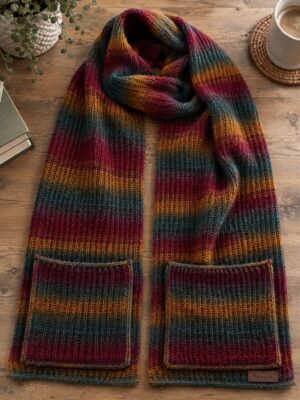 Autumn Tunisian Crochet Scarf with pockets