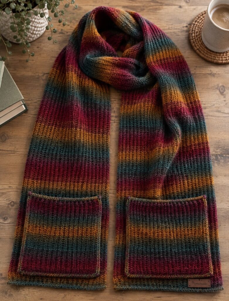 Autumn Tunisian Crochet Scarf with pockets